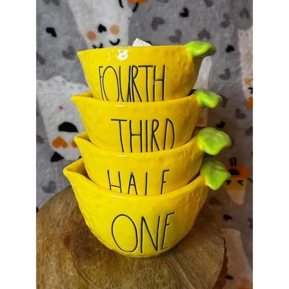 Lemon Measuring Cups Set of 4 | Yellow Ceramic Farmhouse Kitchen Decor | NWT